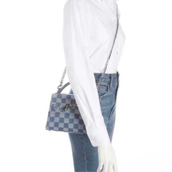 Rebecca Minkoff Lou Top Handle Denim Crossbody Bag in Light Blue/Dark Blue NWOT - Picture 5 of 9